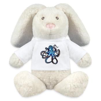 Tiefsee Oktopus in Blau - MiniFeet® RecycelHase® Creme - Weiß - Vorne