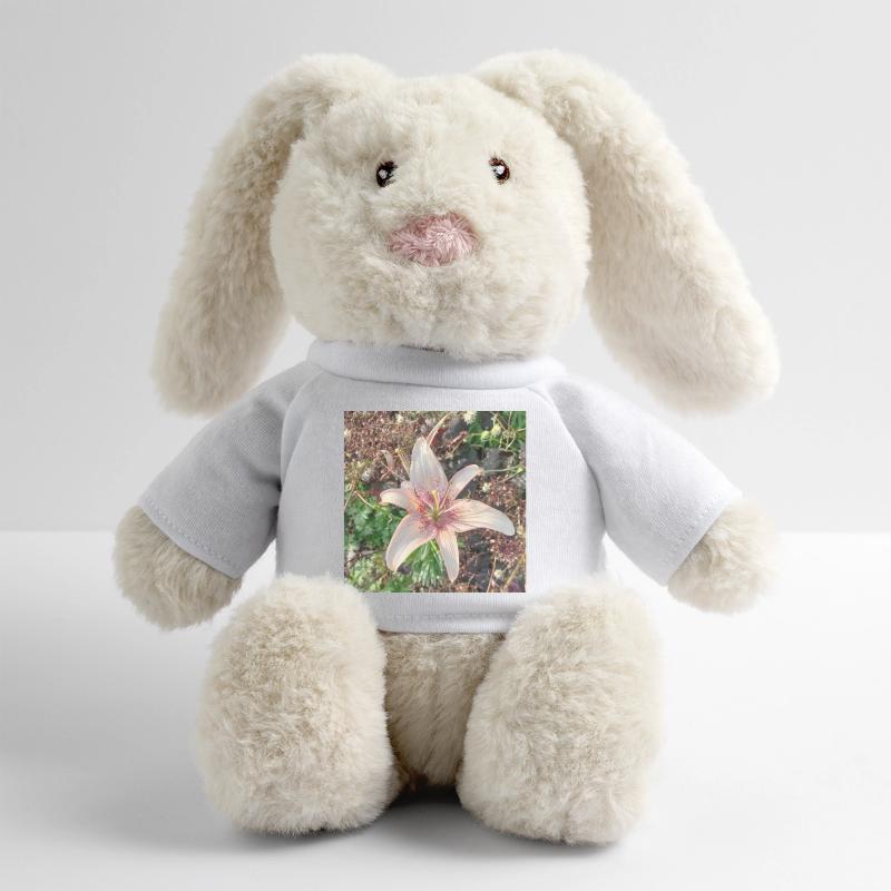 Douces fleurs de lys roses Lapin en peluche recyclé MiniFeet® Crème