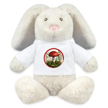 Detailreicher roter Fliegenpilz auf Waldboden - MiniFeet® RecycelHase® Creme - Weiß - Vorne