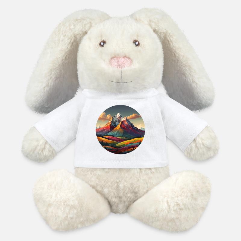 Bunte Berge und Wälder mit einer dynamischen Landschaft - MiniFeet® RecycelHase® Creme - Weiß