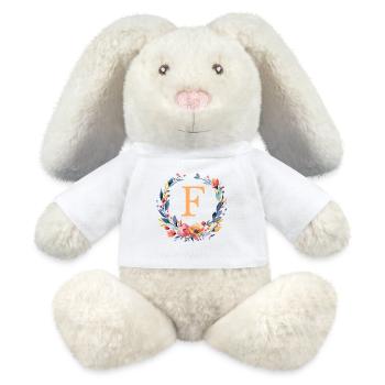 F Monogram, Couronne de fleurs, Personnalisable - Lapin en peluche recyclé MiniFeet® Crème - blanc - Devant