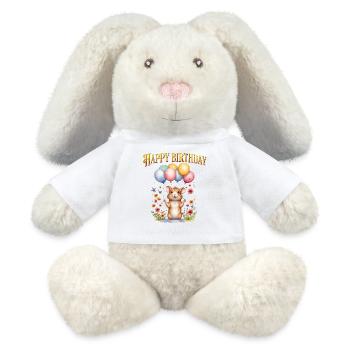 Alles Gute zum Geburtstag mit einer süßen Maus und Luftballons - MiniFeet® RecycelHase® Creme - Weiß - Vorne