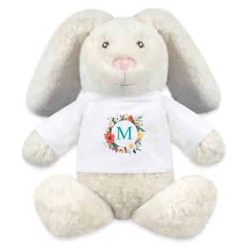 M Monogram, Couronne de fleurs, Personnalisable - Lapin en peluche recyclé MiniFeet® Crème - blanc - Devant