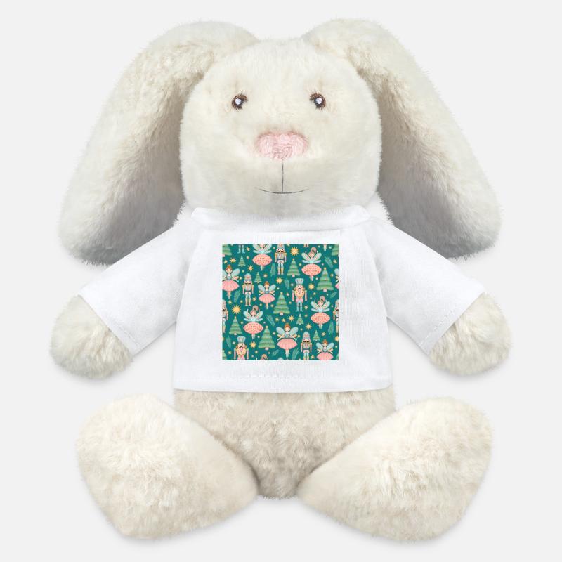 Whimsical Nutcracker Ballet Pattern - MiniFeet® RecycelHase® Bunny Cream - white