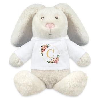 C Monogram, Couronne de fleurs, Personnalisable - Lapin en peluche recyclé MiniFeet® Crème - blanc - Devant