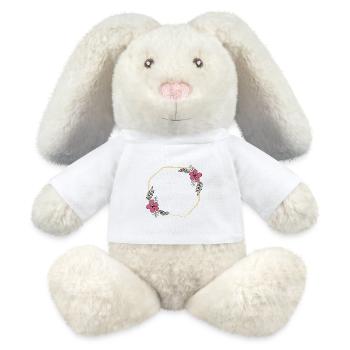 Goldgelbes Achteck - rote Blumen & grüne Blätter - MiniFeet® RecycelHase® Creme - Weiß - Vorne