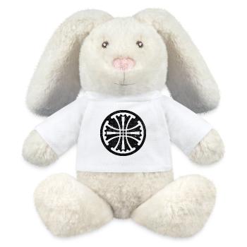 Croix de Canterbury dans un cercle noir - Lapin en peluche recyclé MiniFeet® Crème - blanc - Devant