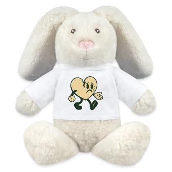 Cœur brisé avec expression triste - Lapin en peluche recyclé MiniFeet® Crème - blanc - Devant