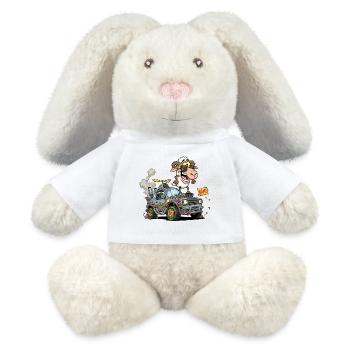 Conducteur de mouton de dessin animé dans un véhicule tout-terrain - Lapin en peluche recyclé MiniFeet® Crème - blanc - Devant