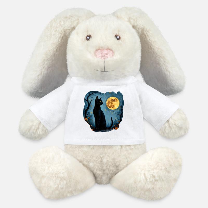 Mystical Black Cat Under the Full Moon - MiniFeet® RecycelHase® Bunny Cream - white