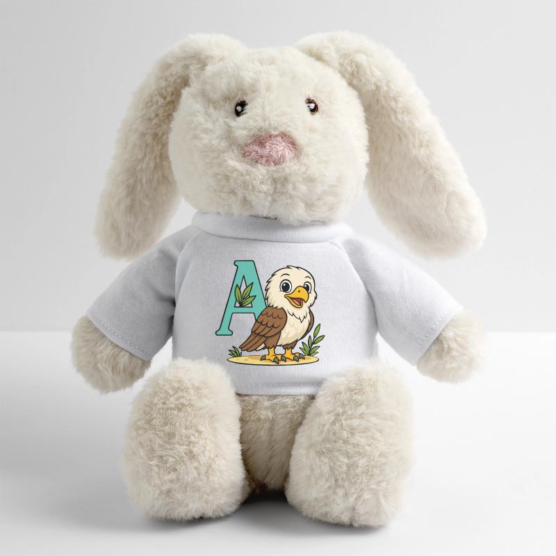 Aigle mignon avec initiale A et feuillage Lapin en peluche recyclé MiniFeet® Crème