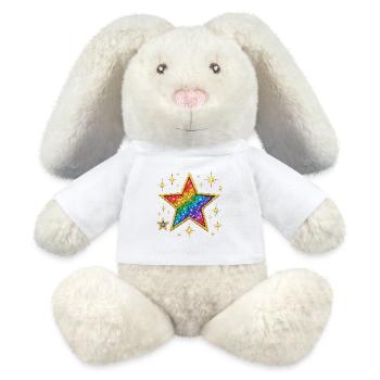 Leuchtendes Glitzer-Regenbogen-Stern-Design - MiniFeet® RecycelHase® Creme - Weiß - Vorne
