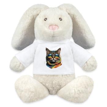 Funny LGBTQ cat portrait with rainbow glasses - MiniFeet® RecycelHase® Bunny Cream - white - Front
