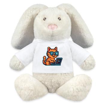 Pixel cats with laptop and glasses - MiniFeet® RecycelHase® Bunny Cream - white - Front