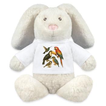 Colorful Illustration of Exotic Birds - MiniFeet® RecycelHase® Bunny Cream - white - Front