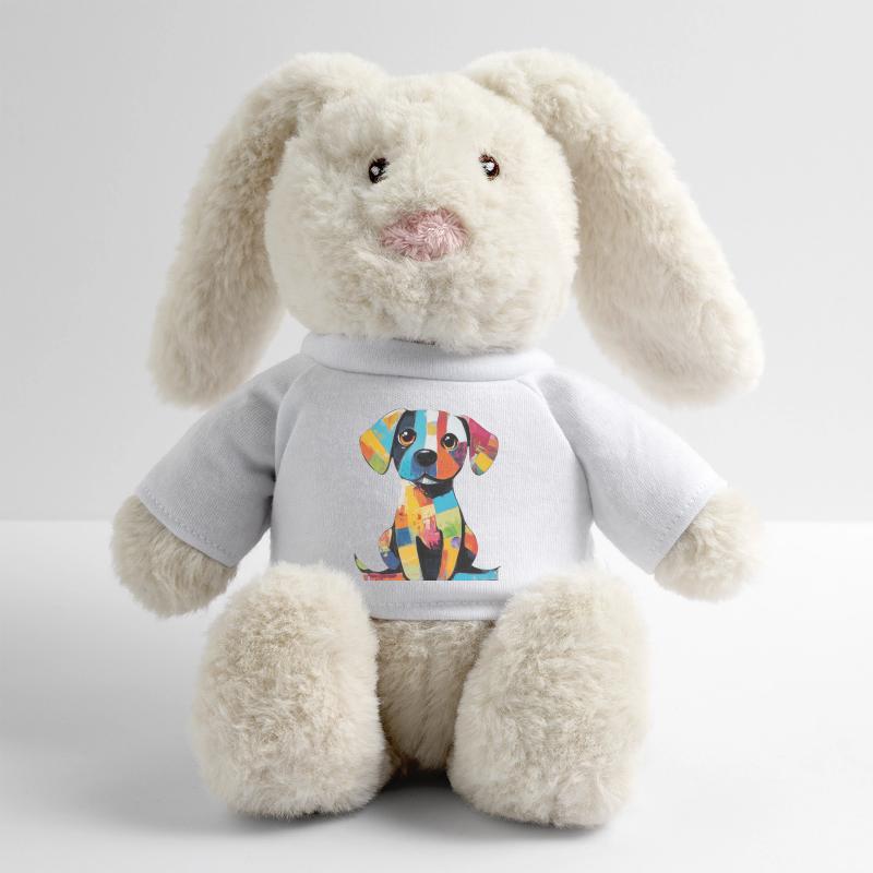Farbenfroher Patchwork, bunter Hund MiniFeet® RecycelHase® Creme