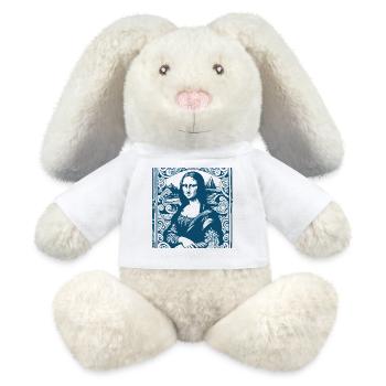Motif Mona-Lisa moderne bleu avec imprimé vagues - Lapin en peluche recyclé MiniFeet® Crème - blanc - Devant