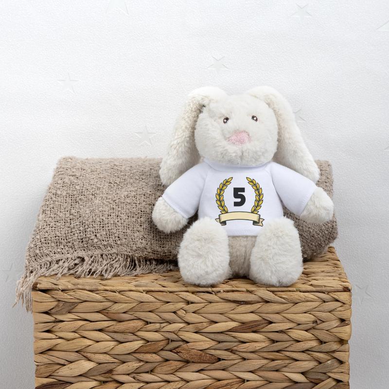 Couronne de laurier dorée numéro 5 Lapin en peluche recyclé MiniFeet® Crème