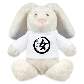 Le mot fille en japonais (noir) - Lapin en peluche recyclé MiniFeet® Crème - blanc - Devant