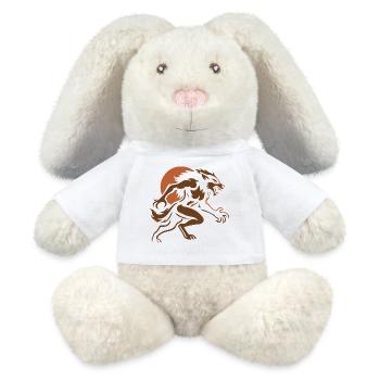 Brauner Wolf im Sturm - MiniFeet® RecycelHase® Creme - Weiß - Vorne