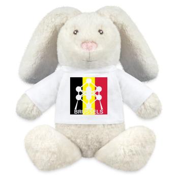 Brussels Atomium – Icône du Carré du Drapeau belge - Lapin en peluche recyclé MiniFeet® Crème - blanc - Devant