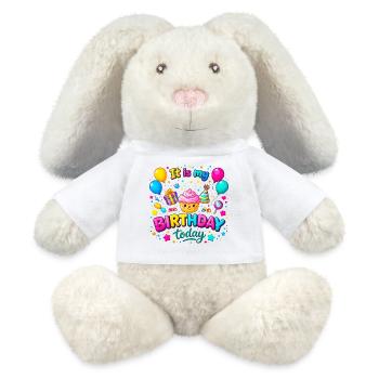 Aujourd’hui, c’est mon anniversaire - Lapin en peluche recyclé MiniFeet® Crème - blanc - Devant