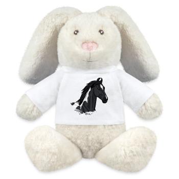 Der Kopf eines balochischen schwarzen piebalierten Pferdes - MiniFeet® RecycelHase® Creme - Weiß - Vorne