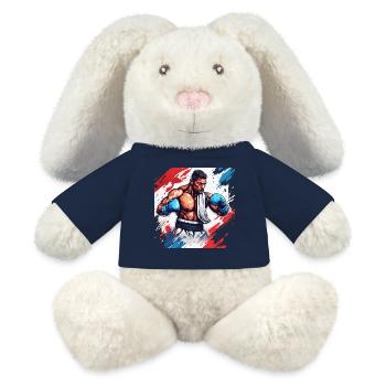 Boxeur / Sports / Combat / Arène / Ring de boxe / Poings - Lapin en peluche recyclé MiniFeet® Crème - bleu marine - Devant
