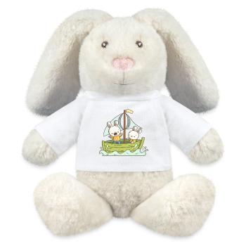 Deux lapins sur un bateau - Lapin en peluche recyclé MiniFeet® Crème - blanc - Devant