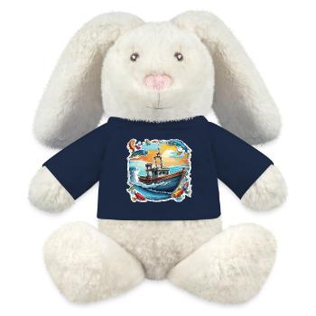 Bateau pirate / Bateau / Mer / Océan / Vagues - Lapin en peluche recyclé MiniFeet® Crème - bleu marine - Devant