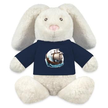 Bateau pirate / Bateau / Mer / Océan / Vagues - Lapin en peluche recyclé MiniFeet® Crème - bleu marine - Devant