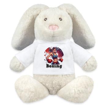 Boxerin / Sport / Kampf / Arena / Boxring / Fäuste - MiniFeet® RecycelHase® Creme - Weiß - Vorne