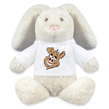 Pig dog - laughing - MiniFeet® RecycelHase® Bunny Cream - white - Front