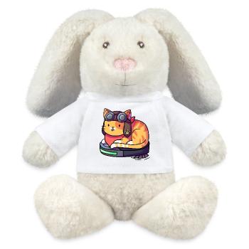 Katze Fliegerbrille/ Pilot auf Staubsauger Roboter - MiniFeet® RecycelHase® Creme - Weiß - Vorne