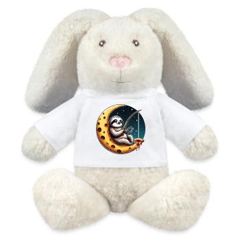 Sloth Angler Moon Pizza Space Space Fishing - MiniFeet® RecycelHase® Bunny Cream - white - Front