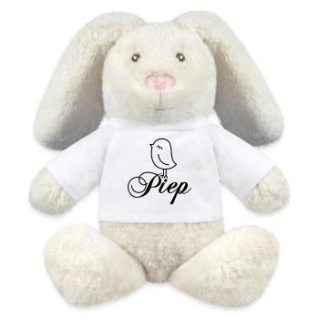 Spatz Piep – Piepmatz Vogel Cartoon Motiv - MiniFeet® RecycelHase® Creme - Weiß - Vorne