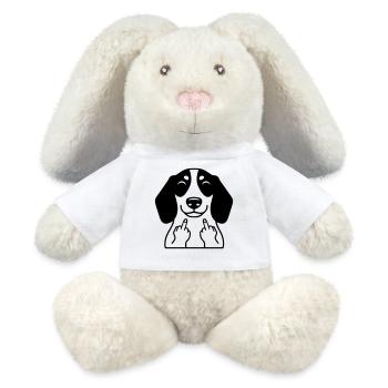 Frecher Dackel zeigt Mittelfinger – Lustiger Comic - MiniFeet® RecycelHase® Creme - Weiß - Vorne