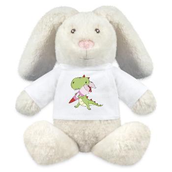 DINO avec cône rose d’école, école - Lapin en peluche recyclé MiniFeet® Crème - blanc - Devant