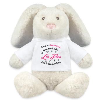 Fée / Fille / Reine / Naissance / Bébé / Septembre - MiniFeet® RecycelHase® Bunny Cream - white - Front