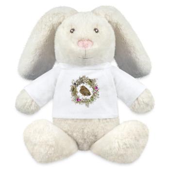 Robin aux fleurs délicates et aux bleus - Lapin en peluche recyclé MiniFeet® Crème - blanc - Devant