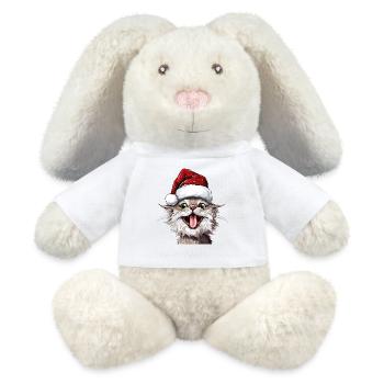 Chat Noël Fou Noël Chat Catmas - Lapin en peluche recyclé MiniFeet® Crème - blanc - Devant