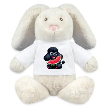 Pudel mit Wassermelone Sommerdesign - MiniFeet® RecycelHase® Creme - Weiß - Vorne