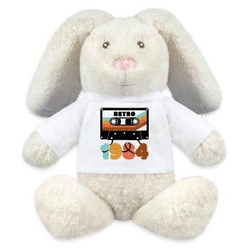 Design de cassette multicolore inspiré des années 1980 - Lapin en peluche recyclé MiniFeet® Crème - blanc - Devant