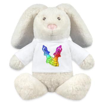 Pièces d’échecs aux couleurs néon - Lapin en peluche recyclé MiniFeet® Crème - blanc - Devant