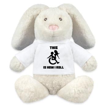 Zum Beispiel rolle ich mich in meinem Rollstuhl mit einer Dame auf meinem Schoß herum # - MiniFeet® RecycelHase® Creme - Weiß - Vorne