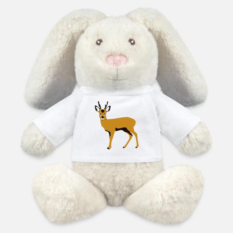 Cerf stylisé orange - Lapin en peluche recyclé MiniFeet® Crème - blanc