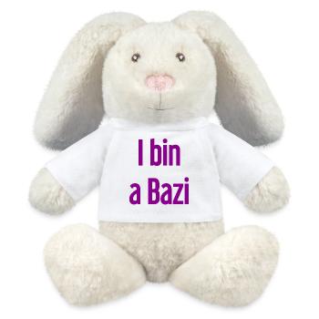 I bin a Bazi – Bayerischer Spruch mit Humor - MiniFeet® RecycelHase® Creme - Weiß - Vorne