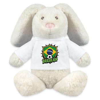 Brasilien Fußball Shield - MiniFeet® RecycelHase® Creme - Weiß - Vorne
