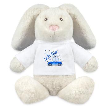 Polizeiauto Geburtstag Blau - MiniFeet® RecycelHase® Creme - Weiß - Vorne