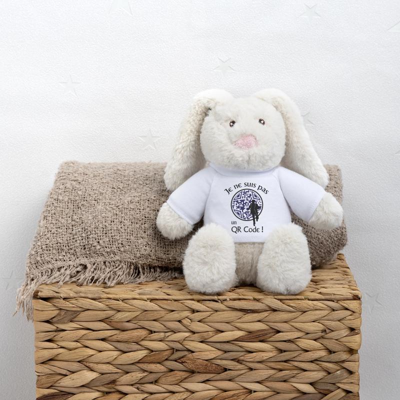 Je ne suis pas un QR-Code ! Message Parodie Série Lapin en peluche recyclé MiniFeet® Crème